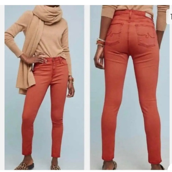 Anthropologie Size 27R High Rise Abby Deep Blush Coloured Skinny Jeans. - Picture 1 of 11